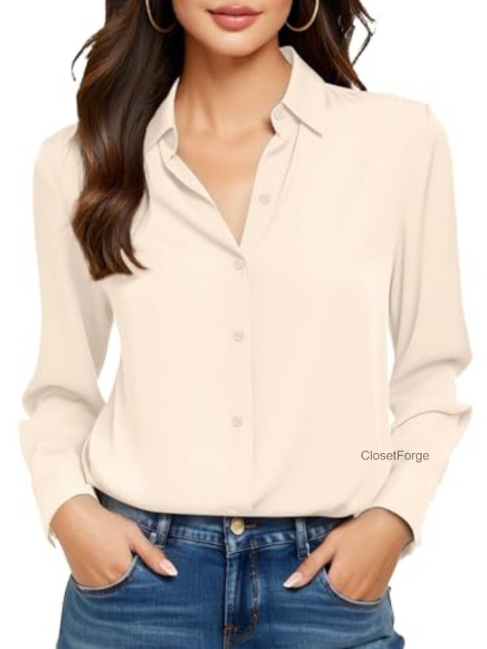 Women's Non-Iron Wrinkle-Free Long Sleeve Button Down Dress Shirt